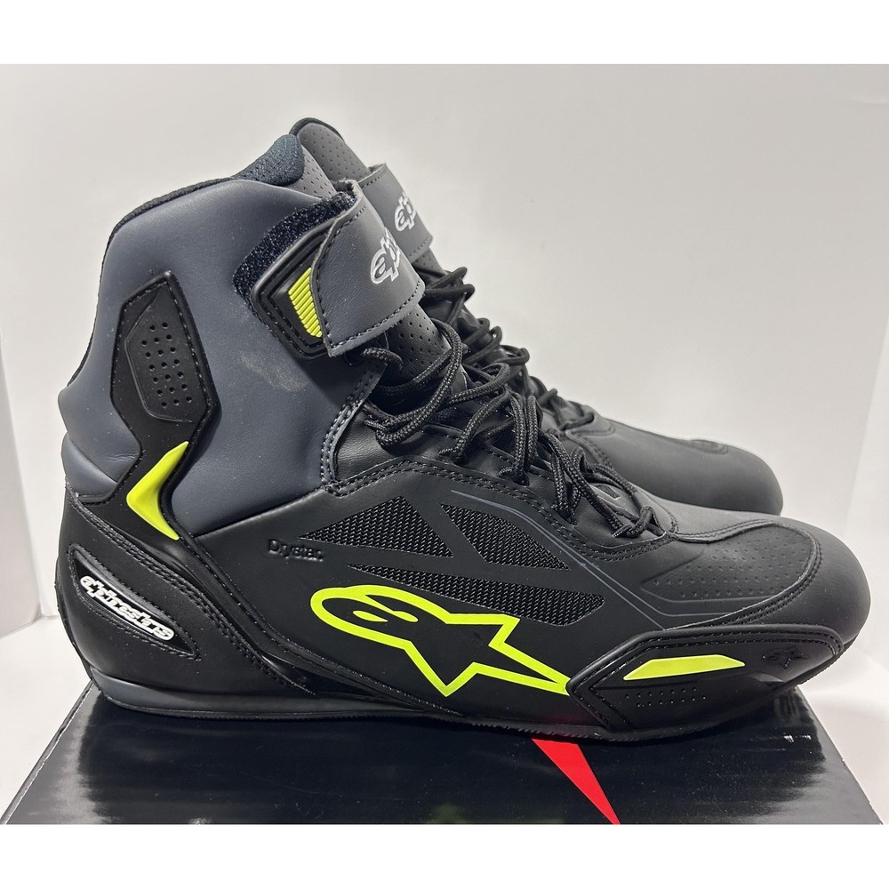 Alpinestars Faster-3 Drystar Boots Mens Size 12.5 Black Gray Yellow Motorcycle